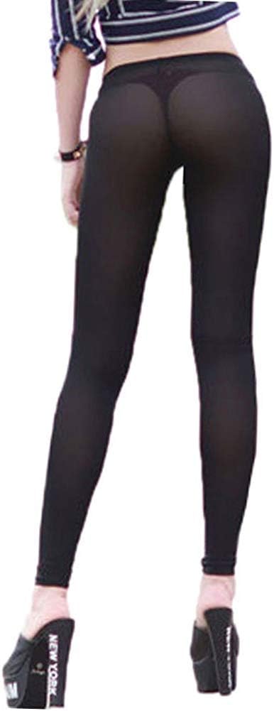 Lazutom Sexy Women See Through Long Skinny Tight Pencil Pants Sheer Trousers Elastic Leggings