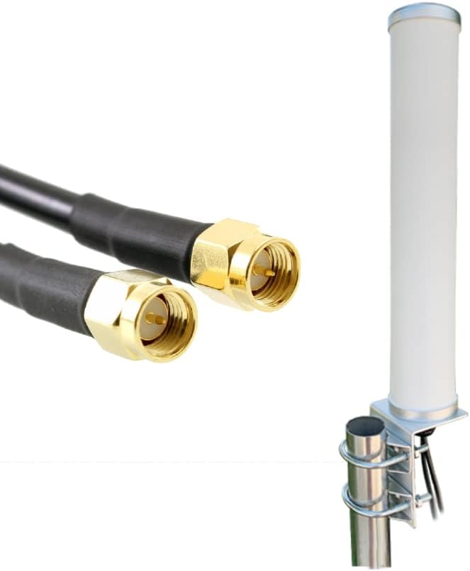 High Performance 4G/5G MIMO Waterproof Outdoor Antenna High Gain Pole Mount LTE Dual Input 5 Meter Cable SMA Broadband Router Mobile Internet Aerial 02 Vodafone Three EE (5M Cables)