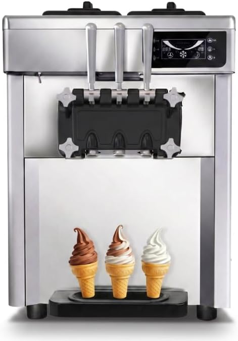 CVS Triple Head Commercial Ice Cream Machine 2200W – Stainless Steel Soft Serve Ice Cream Maker Machine with 2x5.5 L Hopper & 2x1.6 L Freezing Tank, 22L/H Output, LED Screen