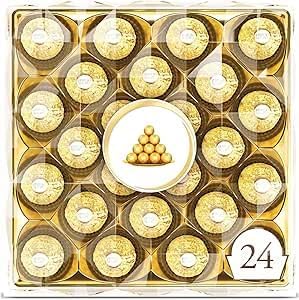 Farrero Rocher Milk and Hazelnut Premium Chocolate 24 Piece Gift Box, 300g - Premium Chocolates for Christmas
