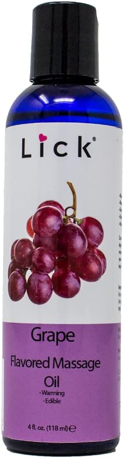 Grape Flavored Massage Oil – Infused with Vitamin E, Sweet Almond & Coconut Oil, Skin & Body Safe, Non-Sticky, Vegan – Portable Travel-Ready Bottle, 4 oz