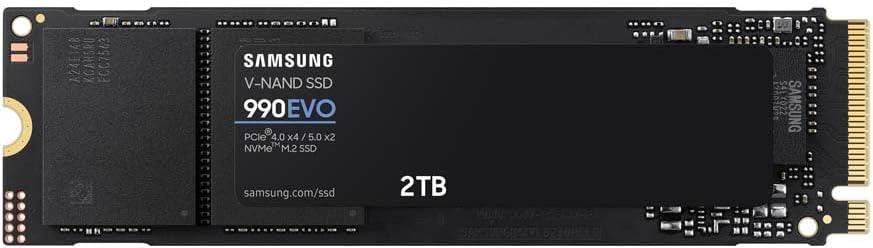 Samsung 990 EVO NVMe M.2 SSD 2 TB, PCIe 4.0 x4 / PCIe 5.0 x2, NVMe 2.0 (2280), read/write speeds up to 5,000/4,200 MB/s, Internal SSD (Solid State Drive), MZ-V9E2T0BW