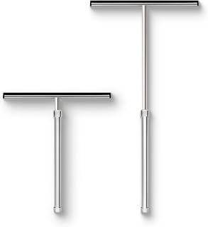 Grand Fusion Shower Squeegee with Long Handle for Glass Doors, Tile Walls, Mirrors and Windows. Telescoping Squeegee for Glass Cleaning. Bathroom Stainless Steel Squeegee, 10inch Wide, Chrome – 1pk