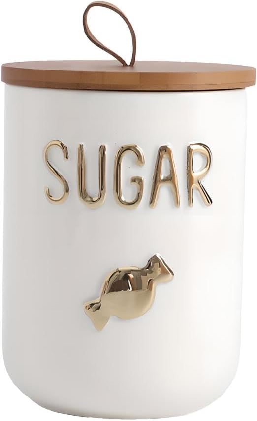 Simcat 27oz Ceramic Canister Set with Airtight Seal Bamboo Lid and Silicone Seal Damp-Proof Kitchen Jar Tea Coffee Sugar Canister Set Food Storage Containers (Portable sealed jar-(sugar))