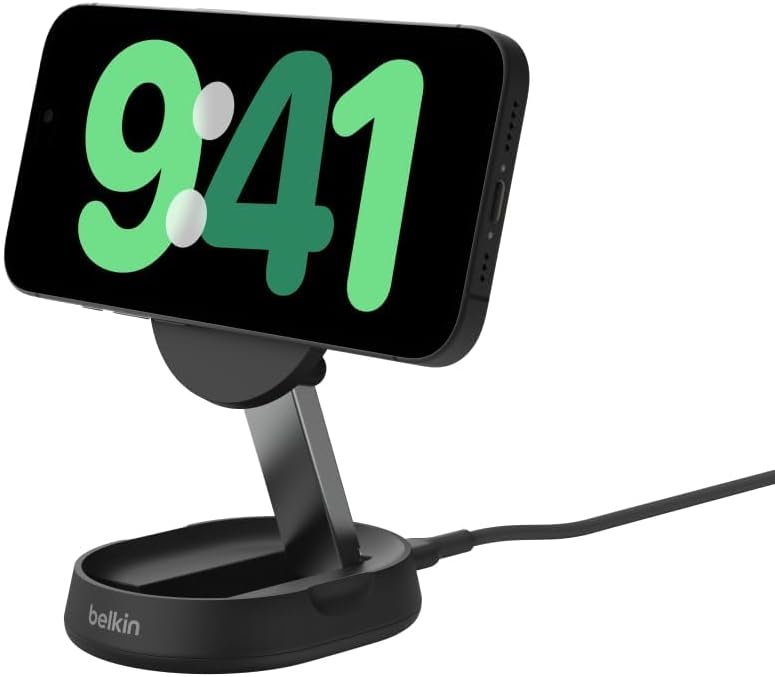 Belkin BoostCharge Pro 15W convertible magnetic wireless charging stand, MagSafe compatible fast Qi2 wireless charger, magnetic fast charger for Apple iPhone 16, 15, 14, 13, 12, AirPods Pro - Black