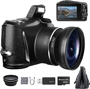 Digital Camera 4K Ultra HD 48MP Camera Vlogging Camera with Wide Angle Lens Digital Zoom 16 x, 3.0 Inch Screen Compact Camera All-in-One Digital Cameras (LK)