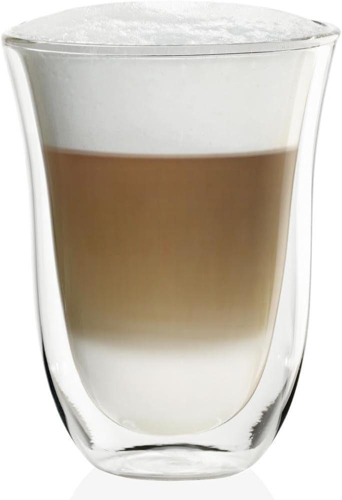 Delonghi DLSC312 Latte Macchiato Thermo Glasses, 5513284171 Transparent, 2 Glasses per Pack