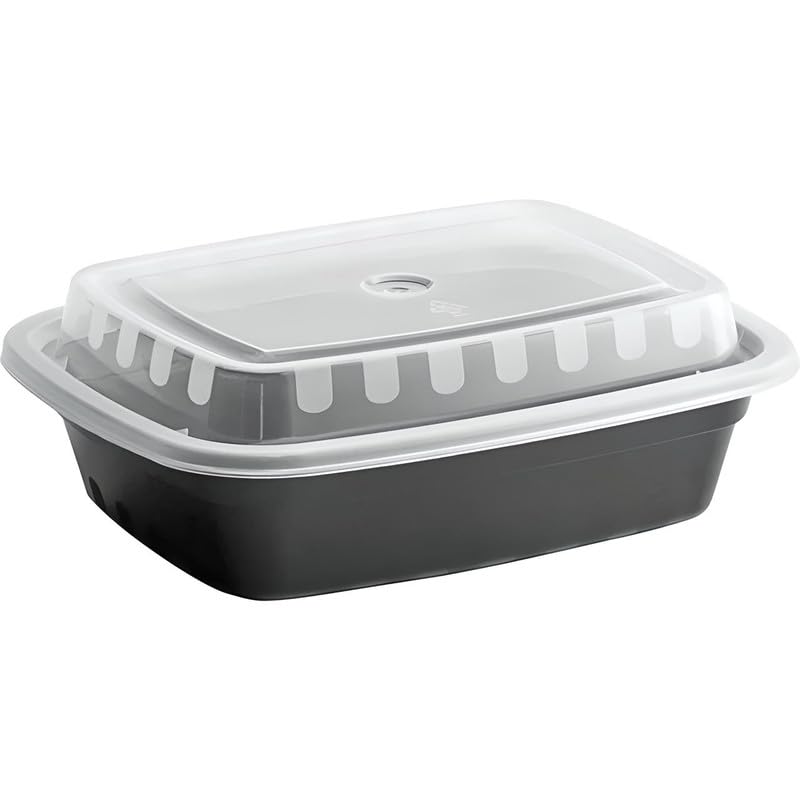 OCS Parts 10-Pack Heavy Duty Microwavable Food Prep Containers | 12-Ounce Disposable Reusable Black Plastic Food Storage Container with Lid for Leftovers, Lunch, and Takeout