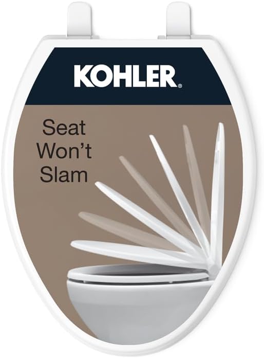 KOHLER Brevia Slow Close Elongated Toilet Seat, White | 20110-0, Grip-Tight Bumpers, Quiet Close, Quick-Attach Hardware