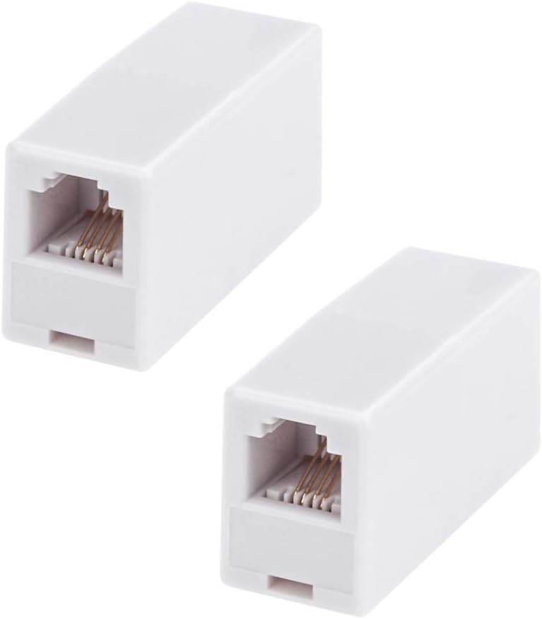 RJ11 Coupler, 2 Pack Telephone Phone Line Connector Coupler RJ11 6P4C Inline Keystone Jack Female to Female Straight Telephone Cable Cord Extension Adapter White