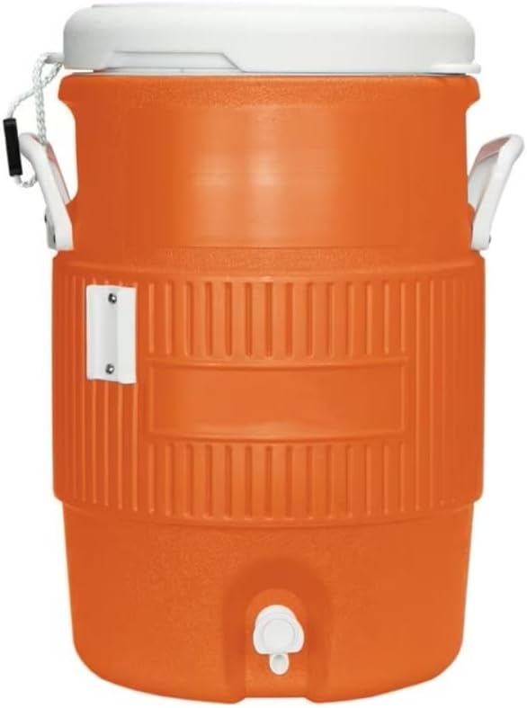 Heavy Duty Water Beverage Cooler Dispenser, Orange, Polyethylene, 5 Gallon, Insulated Container with Spigot, Side Handles (Orange)