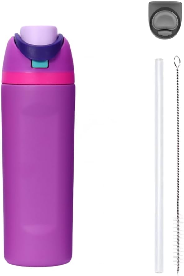 Insulated Stainless Steel Water Bottle with Straw, 24 oz, Reusable Sports and Travel Bottle for School, Kids, and Outdoors - Leakproof and BPA-Free (PURPLE)