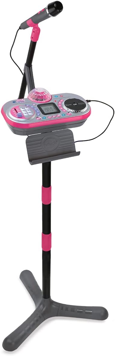 VTech Kidi Super Star DJ, Kids Microphone Toy with Songs and Sound Effects, Microphone and Adjustable Stand with Colour Changing Disco Light, Musical Toy with Games, Age 6+