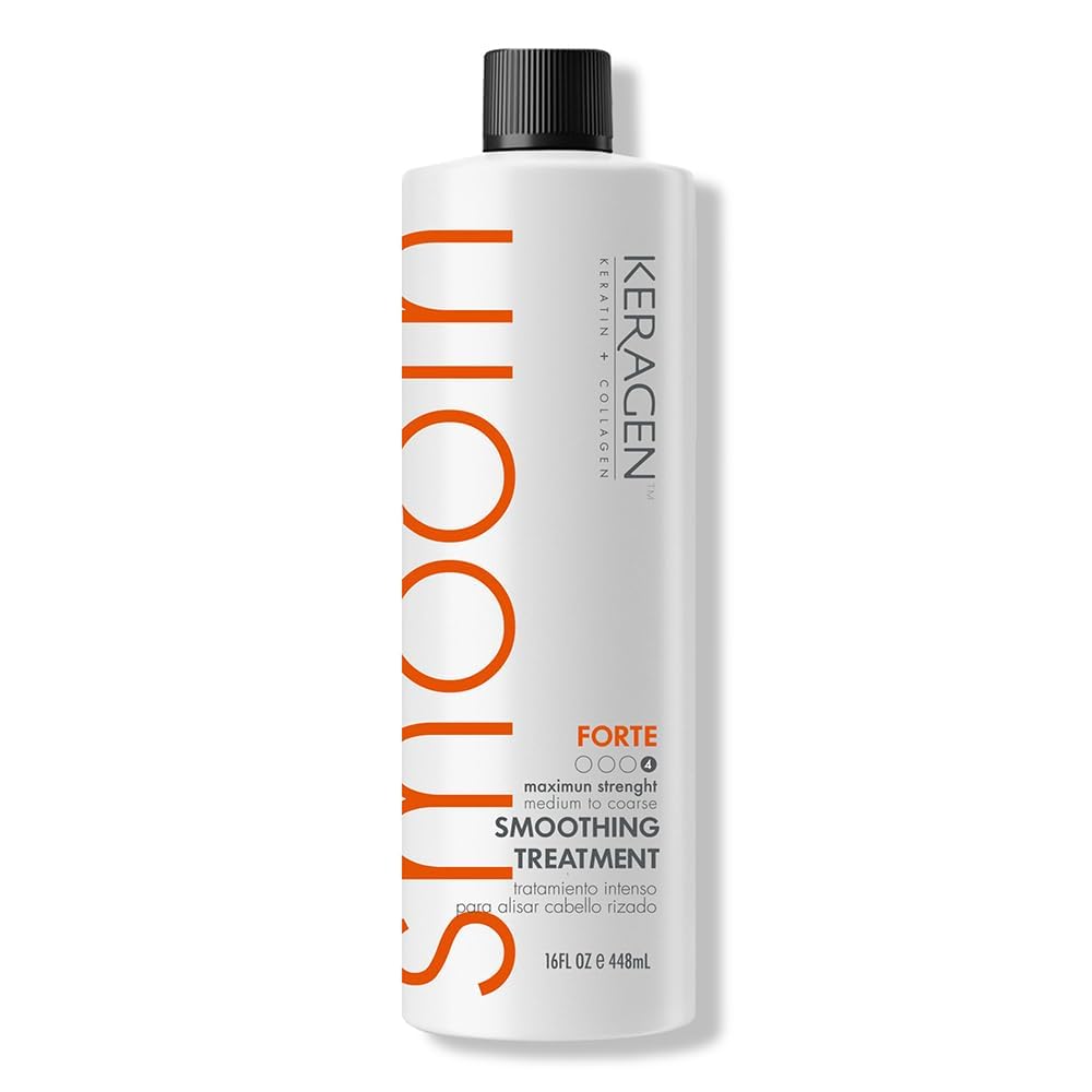 KERAGEN Keratin Hair Smoothing Treatment: At-Home Brazilian Smoothing System | Forte: Resistant Hair Transformed for Salon-Quality Smoothness, Frizz-Free Results & Faster Styling (16 Oz)