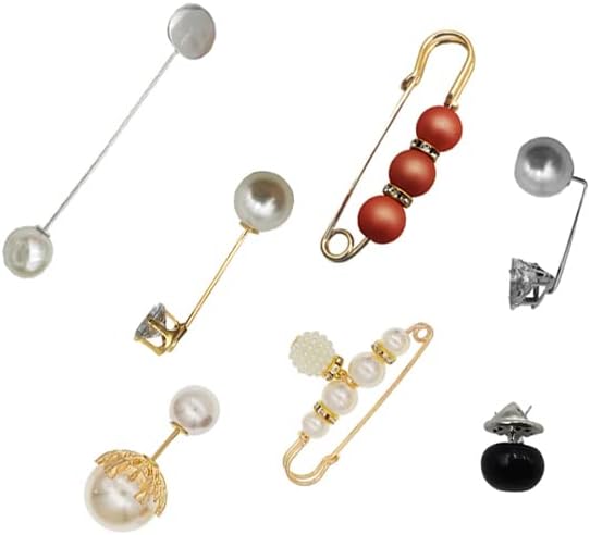 CSIYANJRY99 7-9Pcs Pearl Brooch Pins Set Sweater Shawl Pins Faux White Pearl Safety Pins for Women Clothing Dresses Decoration Accessories(B)