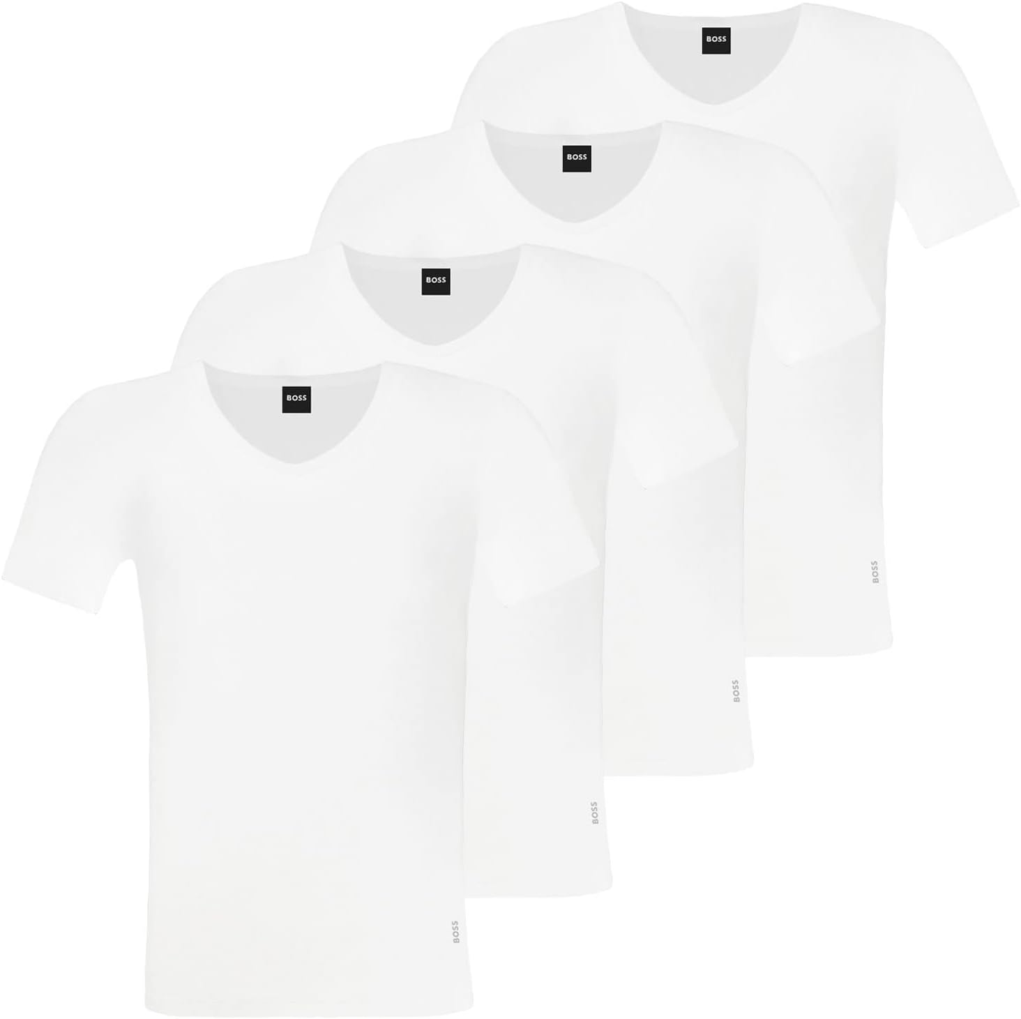 BOSS Men's Modern T-Shirts Cotton Stretch Slim Fit V-Neck Pack of 4