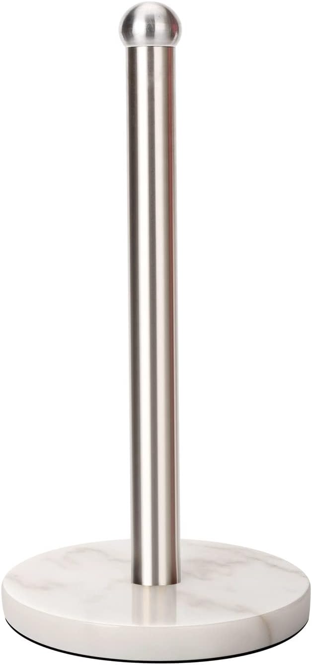 Heavy Weighted Paper Towel Holder, Easy One-Handed Design for Kitchen Stand Paper Towel Dispenser, Sturdy Base for Standard Paper Towel Rolls and Mega Paper Towel Roll (Silver Brushed)