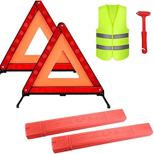 TourKing Warning Triangle Kit Safety Triangle Kit Car Roadside Emergency Kit with Warning Triangle,Reflective Safety Vest and Safety Hammer