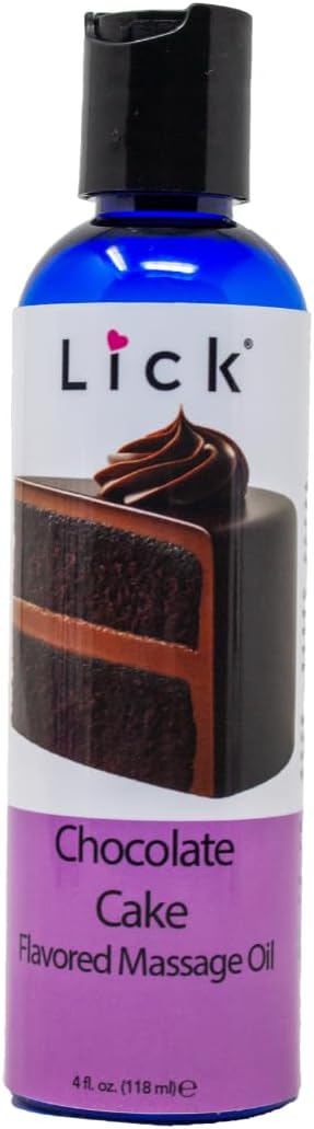Lick Chocolate Cake Decadence Flavored Massage Oil – Edible, Luxurious, Body Safe for Intimacy, 4 oz