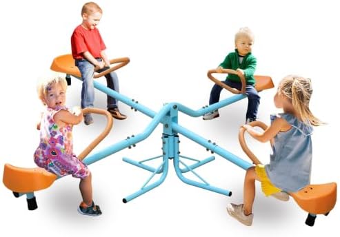 KKB Sport Kids Seesaw, 4 Seat 360 Degree Spinning Seesaw, Kids Outdoor Play Equipment, Metal Teeter Totter for Playground and Backyard