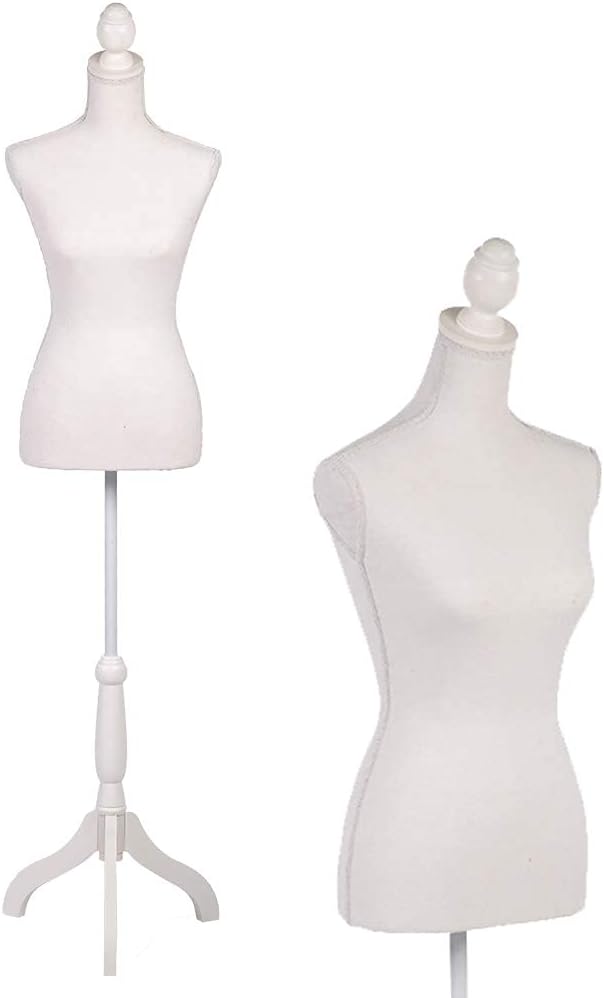 FDW Manikin 60”-67”Height Adjustable Female Dress Model Display Torso Body Tripod Stand Clothing Forms（Beige）
