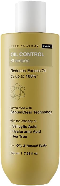 Bare Anatomy Oil Control Shampoo | Sulphate & Paraben Free | Reduces Excess Oil by Up to 100% | Salicylic Acid + Hyaluronic Acid + Tea Tree | For Women & Men | 236ml