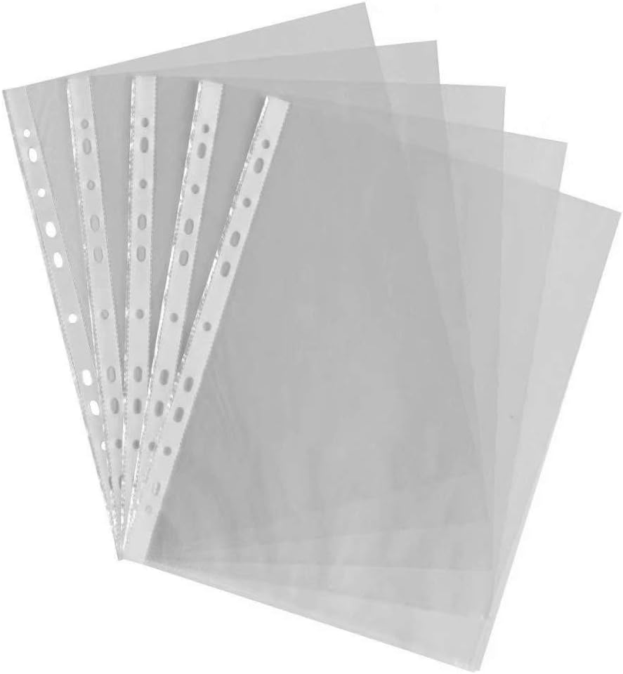100 X A4 Clear Plastic Punch Punched Pockets FOLDERS Filing Wallets Sleeves