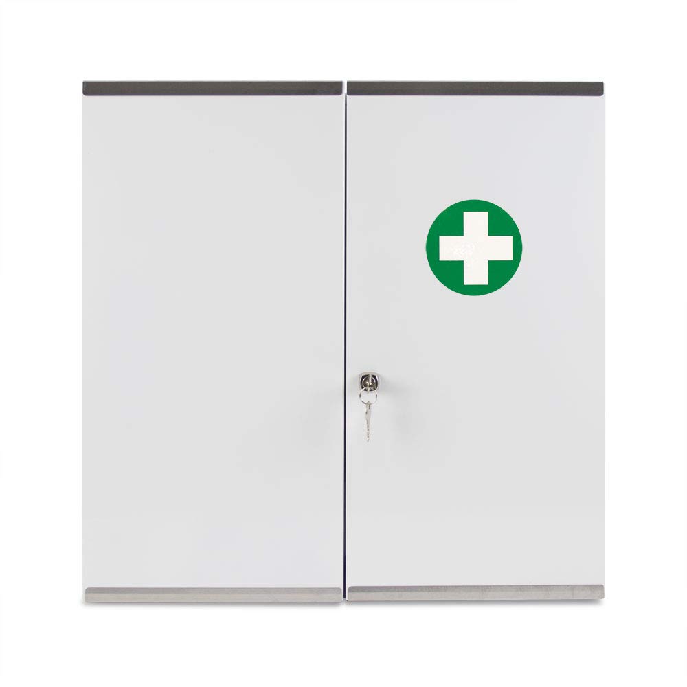 215 Locking Metal First Aid - Medicine Cabinet, Double Door, Metal, White