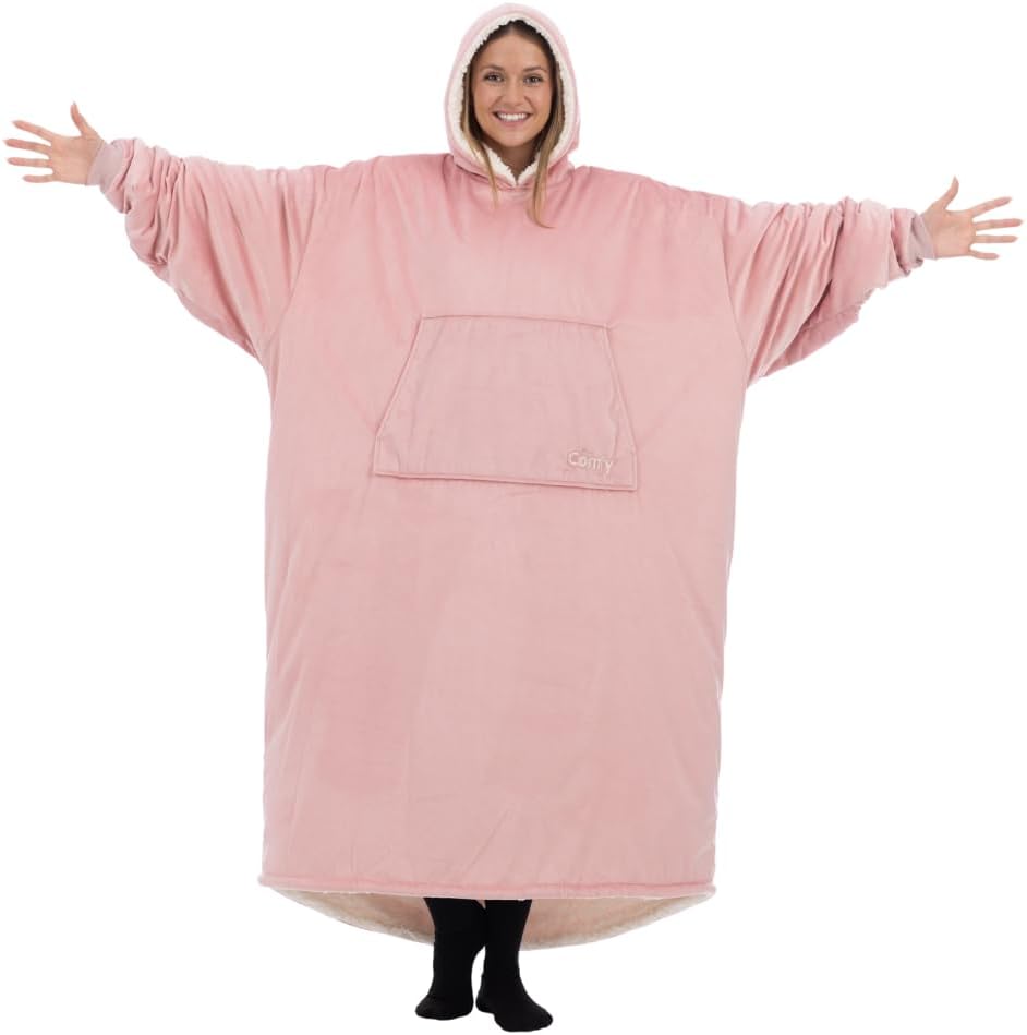THE COMFY Original | Sherpa Lined Microfiber Fleece Wearable Blanket, Oversized Design with Hood and Pocket from Shark Tank