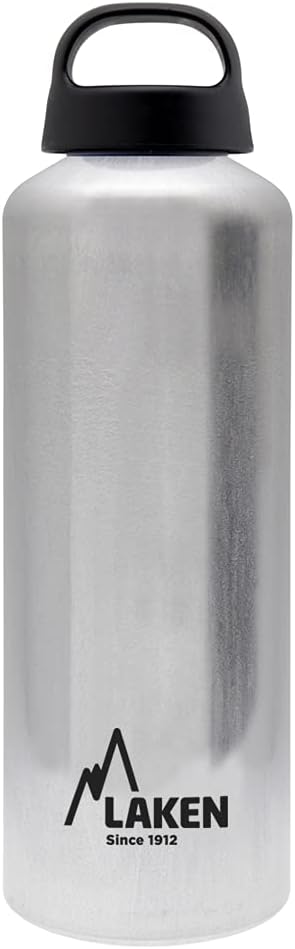 Laken Classic Aluminium Drinking Bottle, Wide Mouth, Screw Lid with Loop, BPA-Free Aluminium Drinking Bottle, 750 ml, Silver