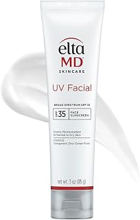 EltaMD UV Facial SPF 30+ Sunscreen Moisturizer Face Lotion, Broad Spectrum Moisturizing Sunscreen with Hyaluronic Acid, Non-Greasy, Mineral-Based Face Sunscreen with Zinc Oxide, 3.0 oz Tube