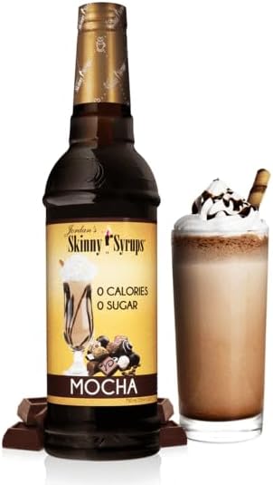 Jordan's Skinny Syrups Sugar Free Coffee Syrup, Mocha Flavor Drink Mix, Zero Calorie Flavoring for Chai Latte, Protein Shake, Food & More, Gluten Free, Keto Friendly 750mL