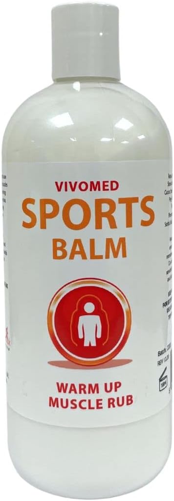 Vivomed Sports Massage Balm – Warming Muscle Heat Up Rub for Pre-Exercise Relief & Recovery | Arnica & Helianthus Oil Lotion | 500ml Warm Up Cream for Joint Pain, Muscle Aches, Injury Prevention