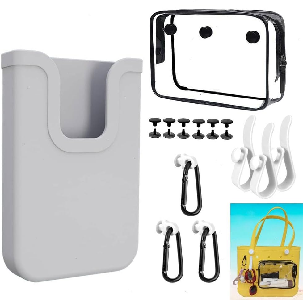 8 Packs Bogg Bag Accessories Inserts, Black/Grey Phone Holder & Clear Bogg Bag Organizer & 3 Hooks,Generic & Portable Accessory Bag for Travel#Combination 1#Combination 2#Combination 3#Combination 4