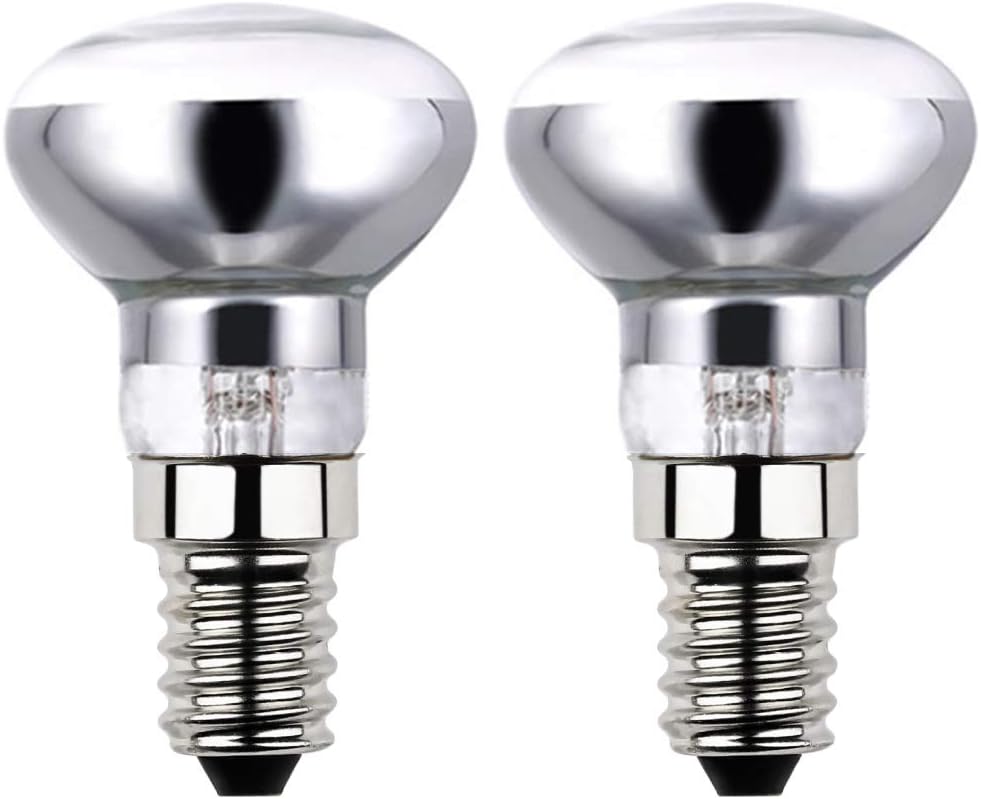 Sunnylinn 2X R39 E14 25W Lava Lamp Bulbs 240V, Small Edison Screw SES Reflector Spot Lava Lamp Bulbs Dimmable, SES Warm White 2600K Energy Saving R39 Spotlight Halogen Bulbs (Silver Base).