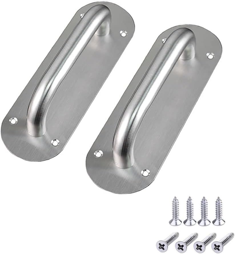 2Pcs Pull Push Door Plate Handle 8inch Stainless Steel Heavy Duty Barn Door Pull for Shed Commercial Fire Door with Mounting Screws (Oval,Silver, 200x65mm)