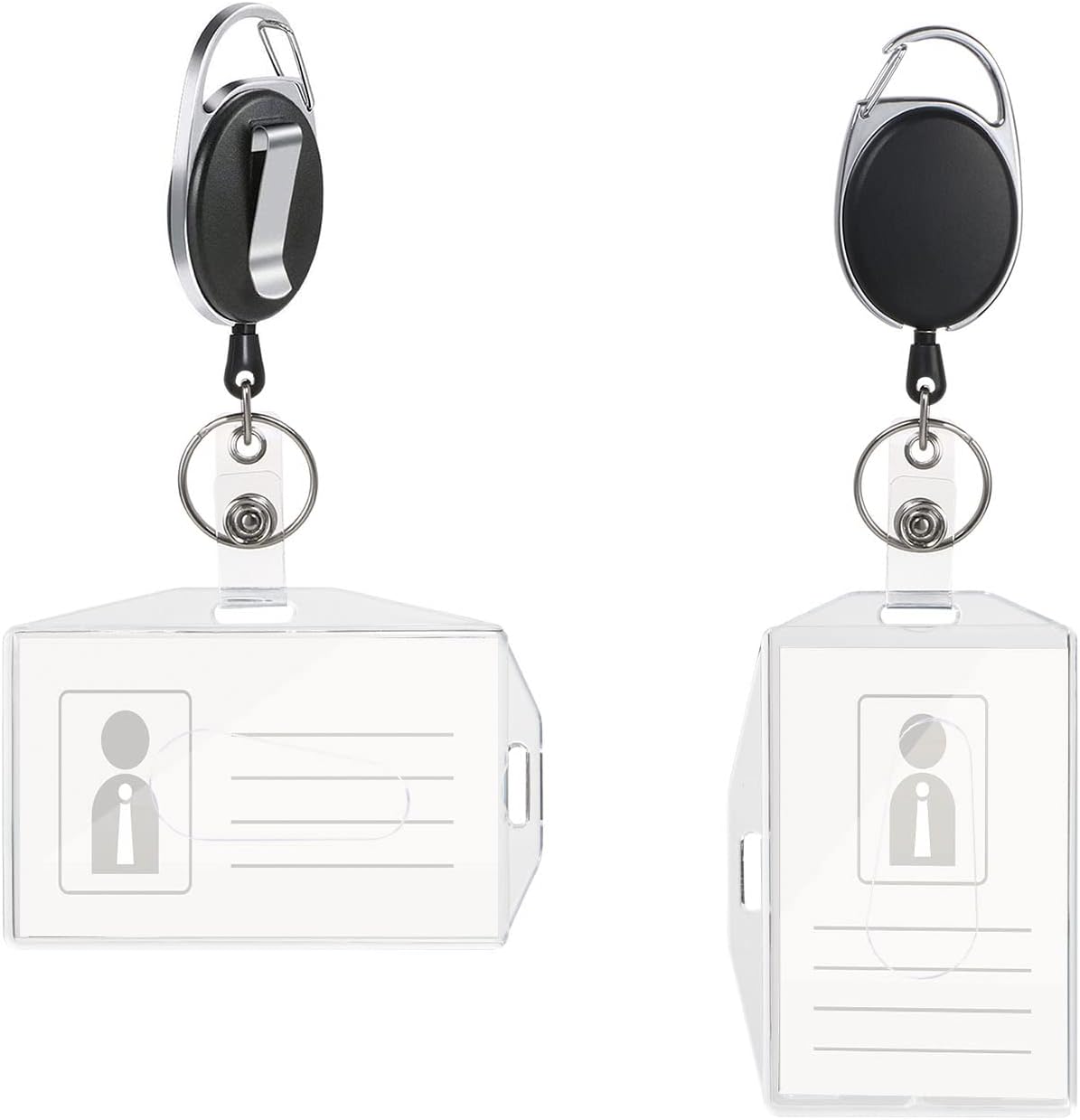 Vicloon Badge Holder, 2PCS Two-Sided Horizontal Vertical ID Card Holder with Retractable Reel Set for School, Office, Identity Card, Key Ring and Belt Clip Attachment