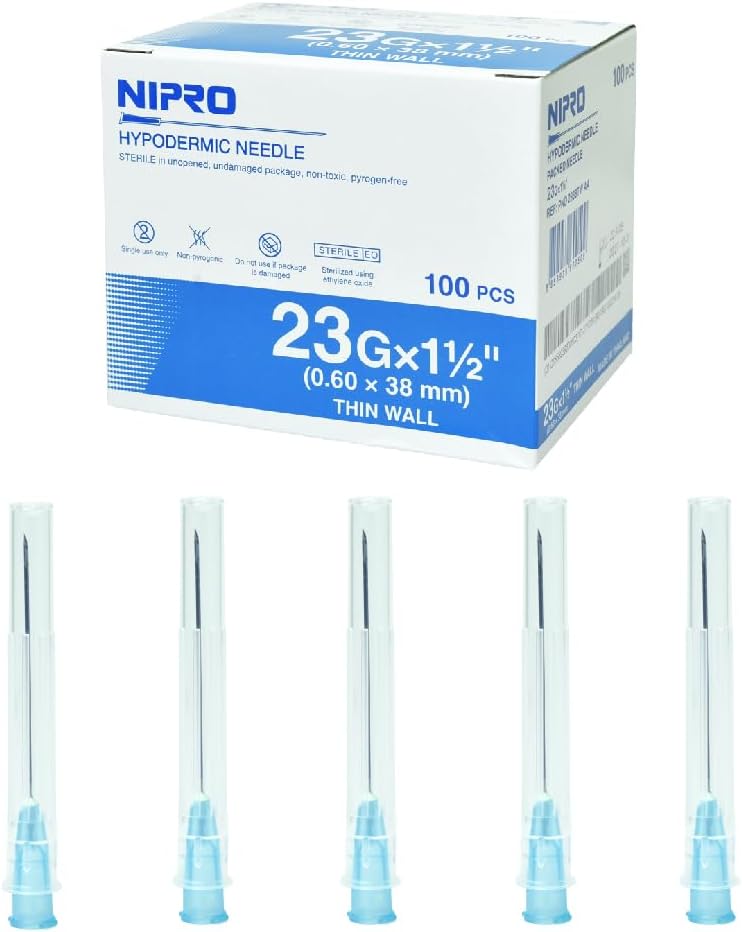 Generic 100pcs of 23 Gauge 1.5 inch needle- Disposable needles for injections syringes - Suitable for scientific labs practice and experiment, Veterinary,Industrial drawing and refilling liquids