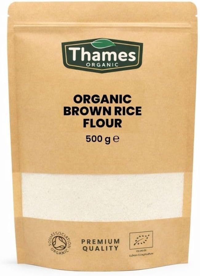 Organic Brown Rice Flour 500g - 100% Pure & Natural Flour - No Additives, No Preservatives - Vegan, Non-GMO, Certified Organic - Great for Baking, Cooking, - Thames Organic