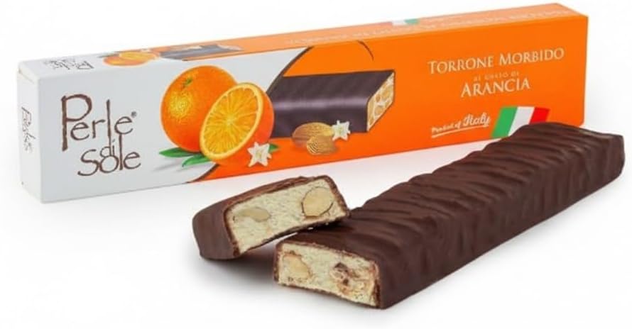 Orange Flavored Soft Nougat - Dark Chocolate - Perle di Sole