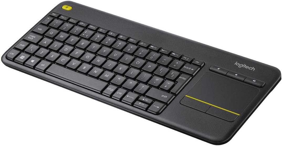 Logitech K400 Plus Wireless Touch TV Keyboard With Easy Media Control and Built-in Touchpad, HTPC Keyboard for PC-connected TV, Windows, Android, Chrome OS, Laptop, QWERTY UK English Layout - Black