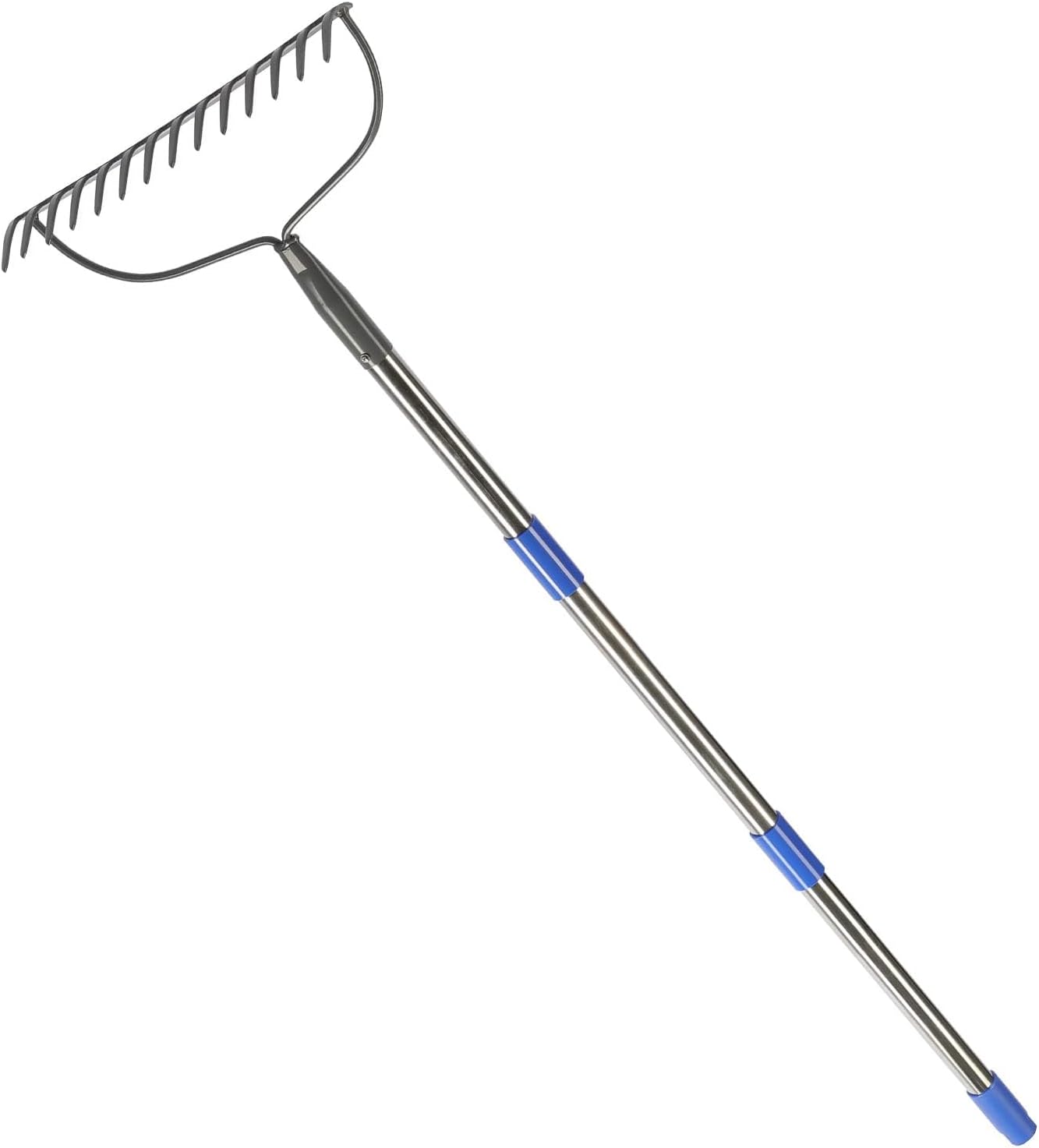 GLORYA Bow Rake with 14 Tines, Metall Rake for Gardening with 192cm Stainless Steel Handle