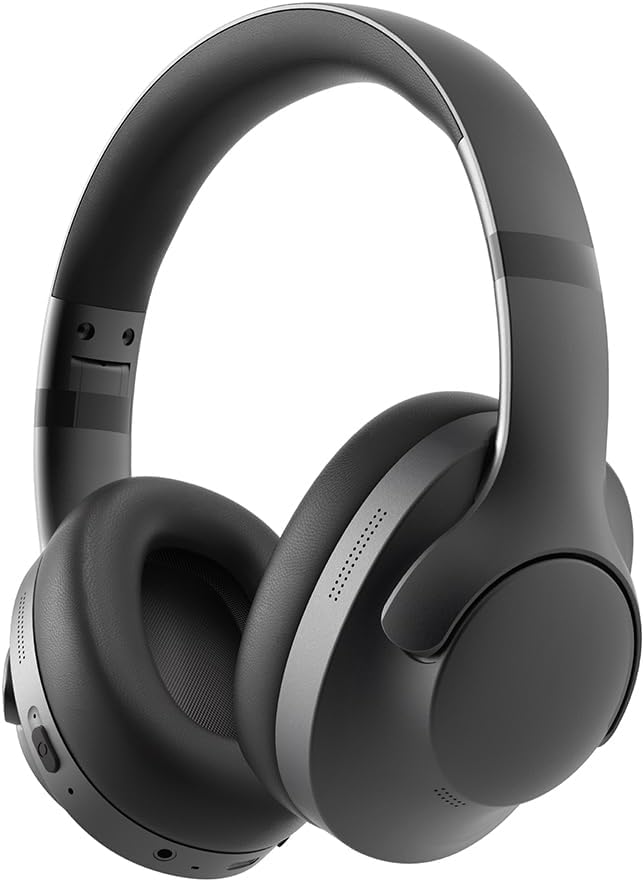Active Noise Cancelling Headphones with Microphone-100H Playtime, Bluetooth Headphones with Deep Stereo Sound, Foldable Comfort, Wireless Headphones Bluetooth for Travel, Work or Commute, Black