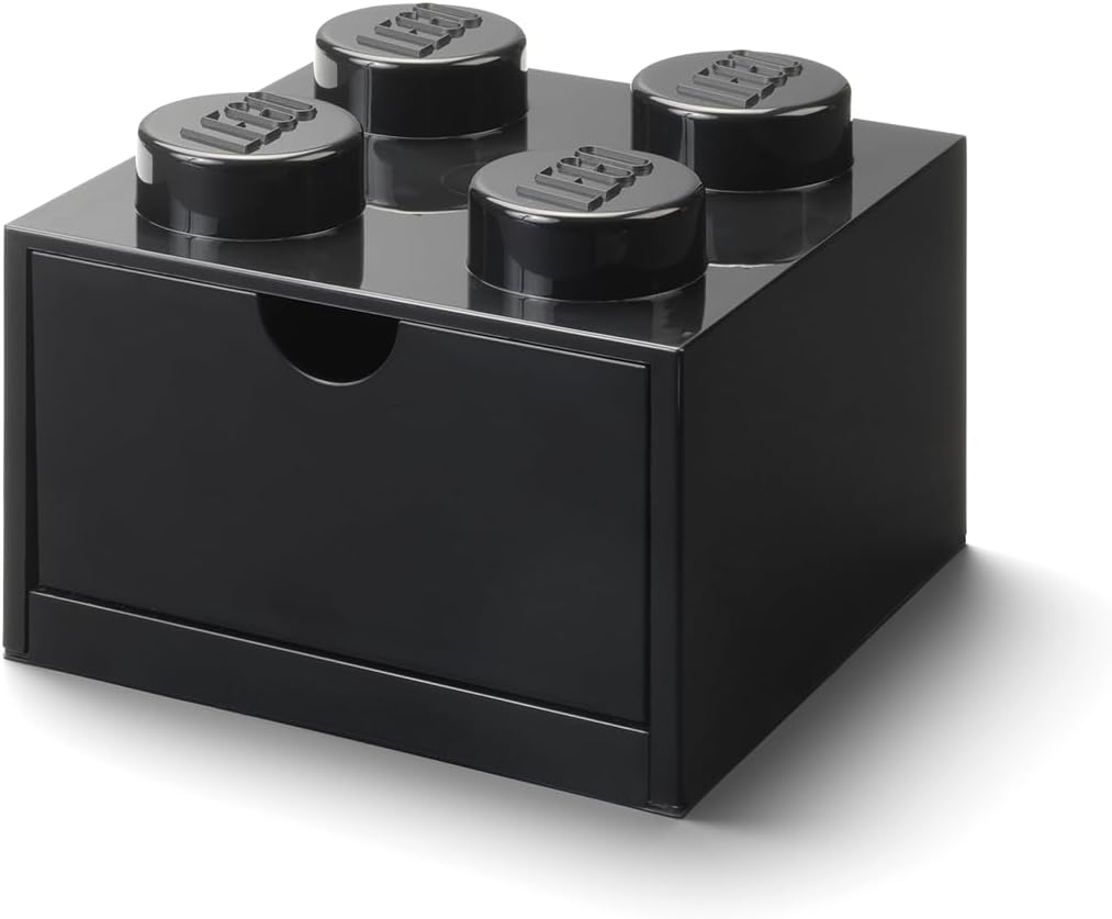 LEGO Desk Drawer 4 Knobs Black - Stackable Storage Box, 158x158x113 mm, 2.9L Capacity, Desk Storage, Kids Room, Office, LEGO accessories, Home Decor