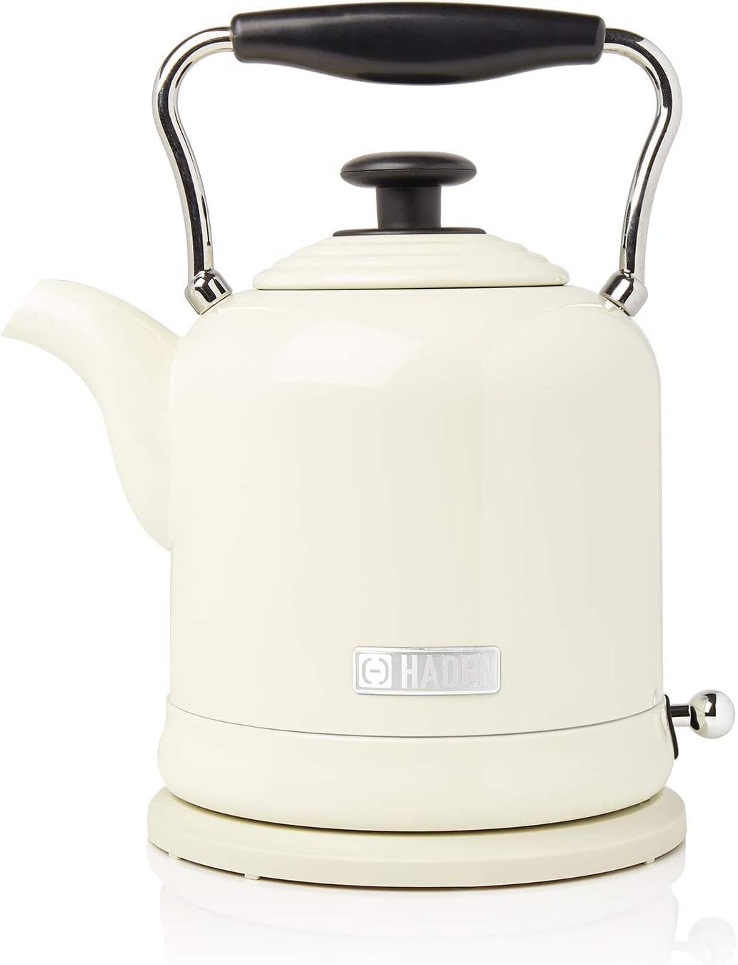 Haden Highclere Cream Kettle - 3000W Fast Boil Stainless Steel Cordless, 360 Base, Cup Markings - 1.7L Retro Design Perfect for Any Kitchen