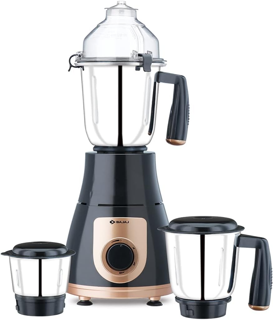 Bajaj GX-3701 750W Indian Mixer Grinder Juicer Mixie with Nutri-Pro Feature, 3 Jars, Black|Free International Adaptor| 1 Month Warranty|2 Year Motor Warranty