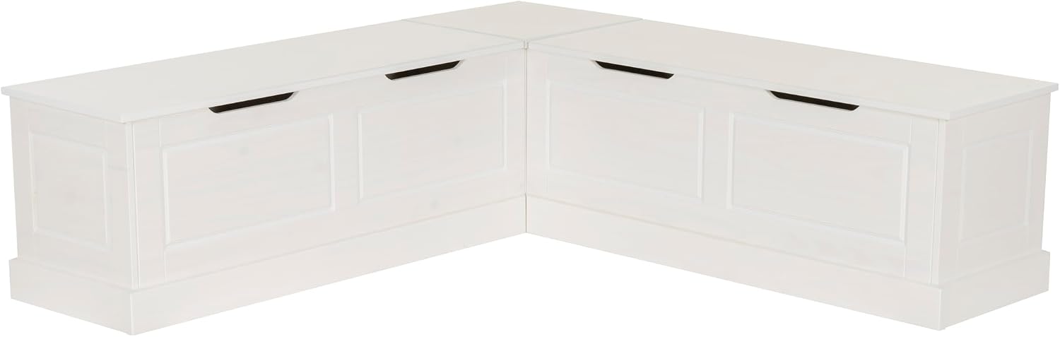 Linon Harris White Solid Pine Backless Nook with Interior Storage