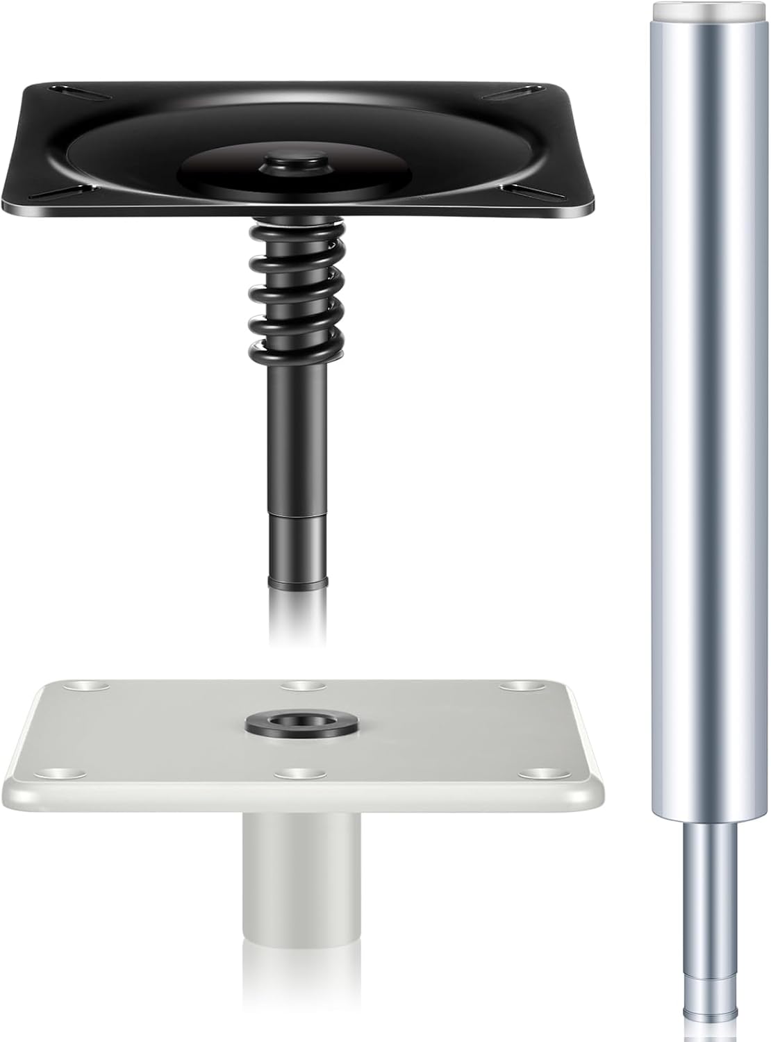 Timtin Boat Seat Pedestals and Bases Kit Package with Lock in 3/4" Boat Seat Pin Post & 7" x 7" Base Pedestal Plate & Mount, 11 Inch Tall, Brushed Aluminum Finish for Marine Fishing Accessories