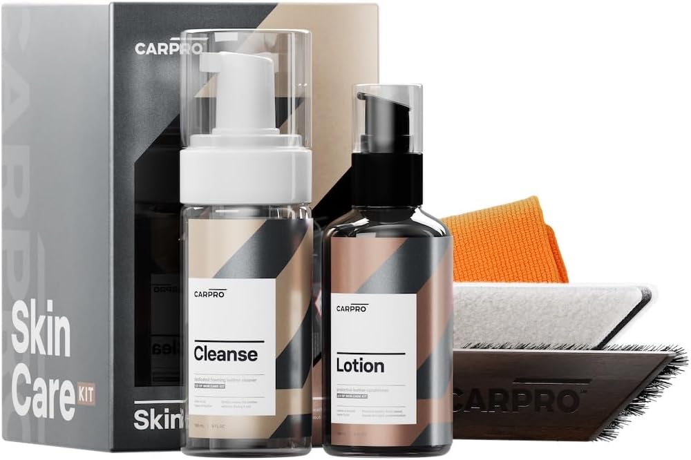 CARPRO Skincare Leather Kit: Car Leather Cleaner, Leather Conditioner, Brush & Towel - Clean and Condition All Types of Leather - Prevent Car Leather Seats from Fading, Cracking & Drying Out