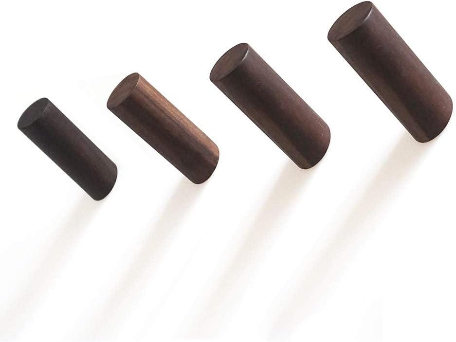 JINMURY Natural Wooden Coat Hooks Hat Rack Wall Mounted Vintage Wall Decor Single Organizer Hangers, Handmade Craft (4 Pack Black Walnut)